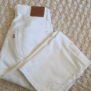 Levi's Cream/White High-Rise Straight Jeans